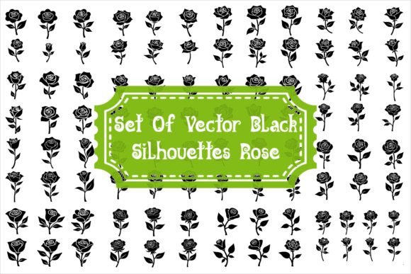 Download Set of Vector Black Silhouettes of Rose - Set Collection