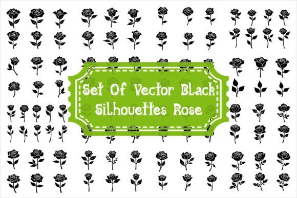 Download Set of Vector Black Silhouettes of Rose - Set Collection