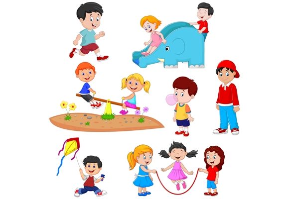 Download Cartoon Kids Playing Clipart Set Graphic - Set Collection