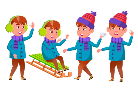 Download Boy Set Vector. Happy Childhood. Winter - Set Collection