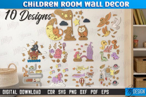 Download Children Room Wall Décor Laser Cut Set - Set Collection