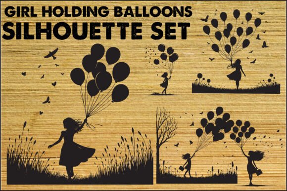 Download Girl with Balloons Silhouette Set - Set Collection