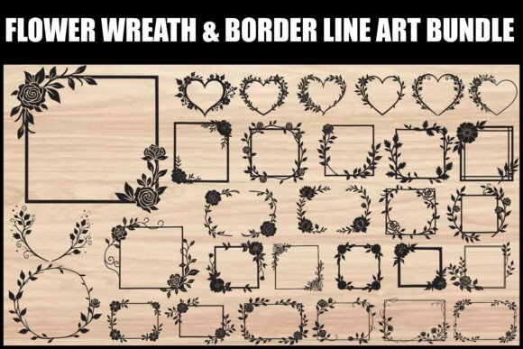 Download Floral Wreath &amp; Border Line Art Set - Set Collection