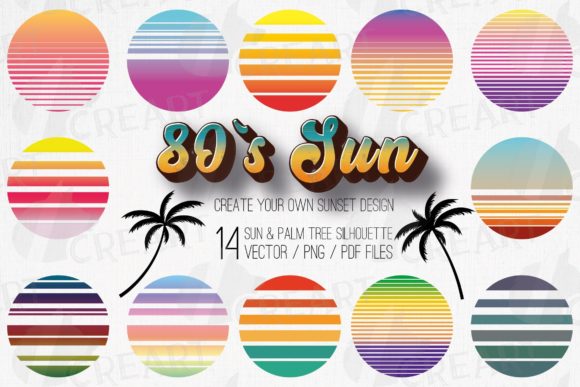Download Retro 80s Distressed Tropical Sunsets. - Premium Resources