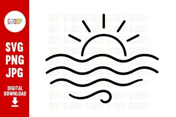 Download Sunset Ocean Waves Line Art SVG - Set Collection