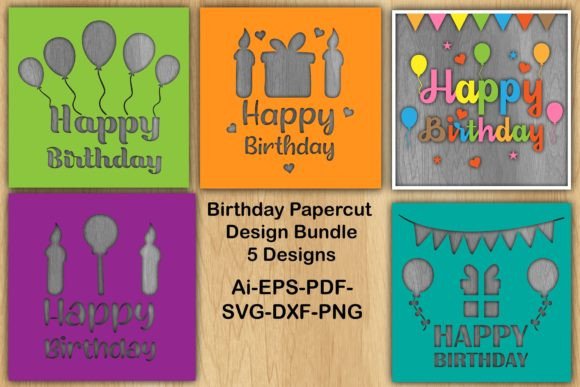 Download Birthday Papercut Design Set Bundle SVG - Set Collection