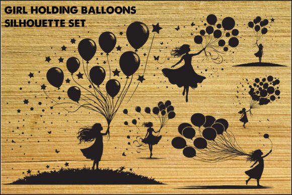 Download Girl with Balloons Silhouette Set - Set Collection