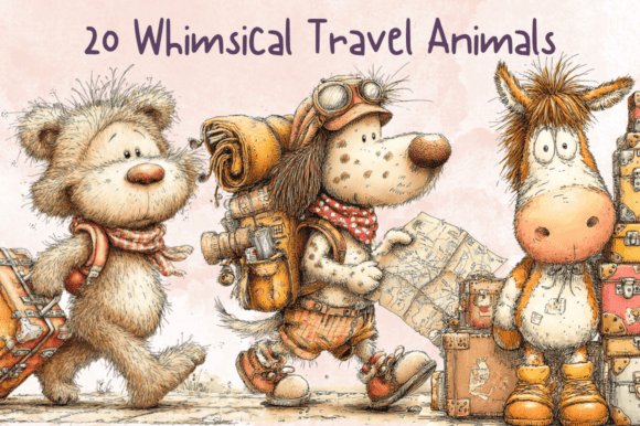 Download Whimsical Travel Animals Clipart Set - Set Collection