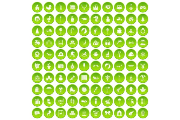 Download 100 Happy Childhood Icons Set Green - Set Collection
