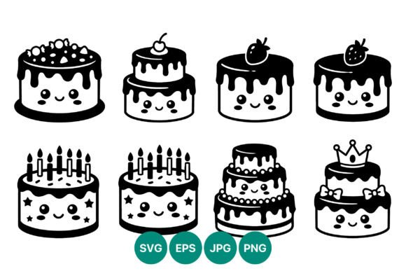 Download Cute Birthday Cake Kawaii Vector Set - Set Collection