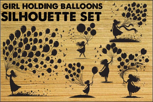 Download Girl with Balloons Silhouette Set - Set Collection