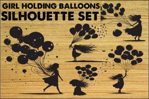 Download Girl with Balloons Silhouette Set - Set Collection