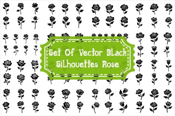 Download Set of Vector Black Silhouettes of Rose - Set Collection