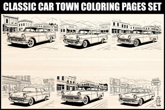 Download Classic Car Town Coloring Page Set - Set Collection