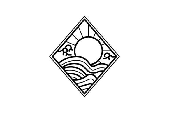 Download Sea Waves and Sunset Monoline Line Art - Premium Resources